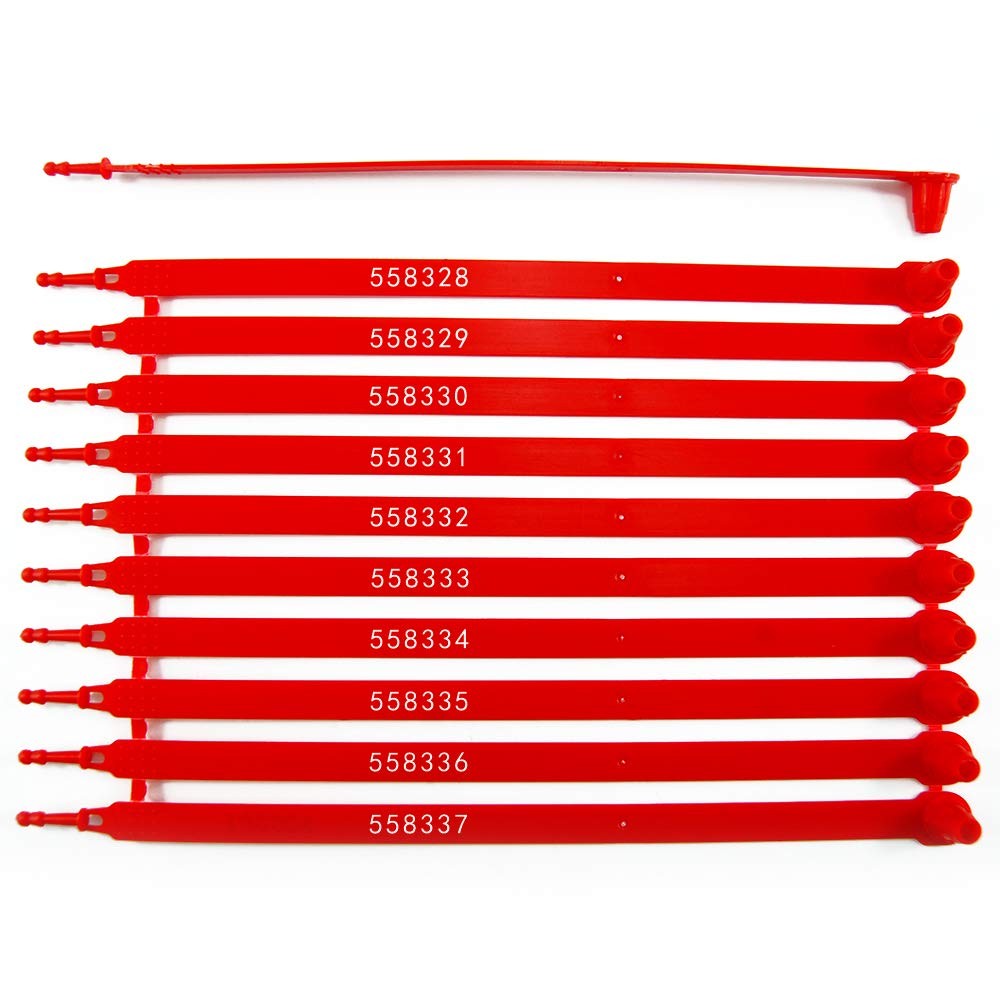 100 Plastic Security Seals – Numbered Tamper for Trucks, 100, Red
