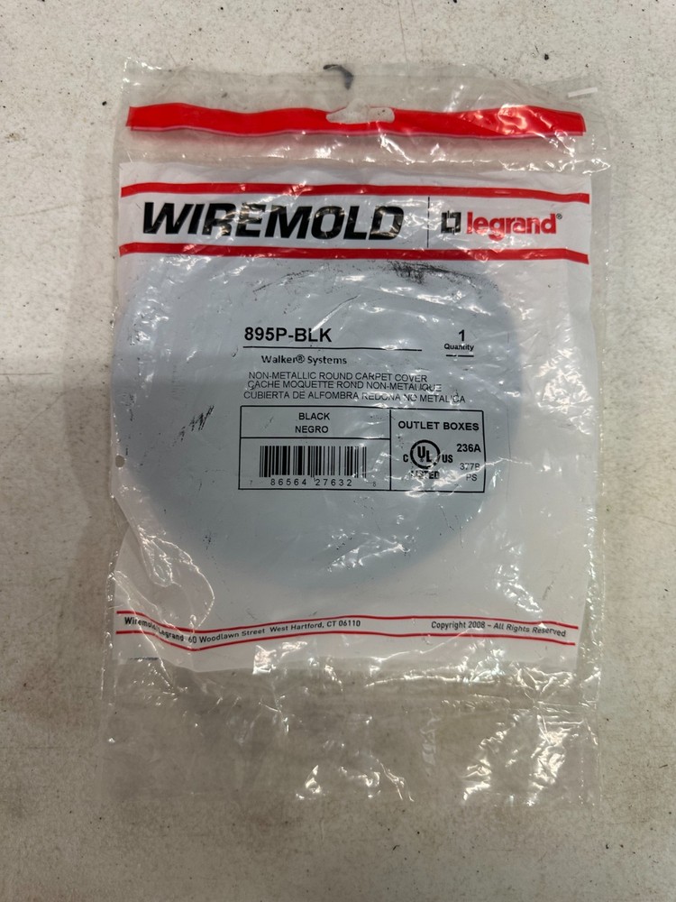 Legrand Wiremold 895P-BLK Round Carpet Outlet Cover Black