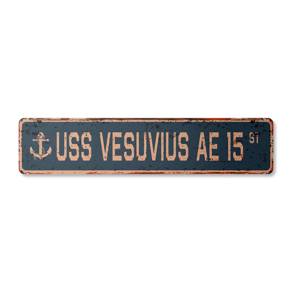 USS VESUVIUS AE 15 Vintage Street Sign us navy ship veteran sailor rustic gift