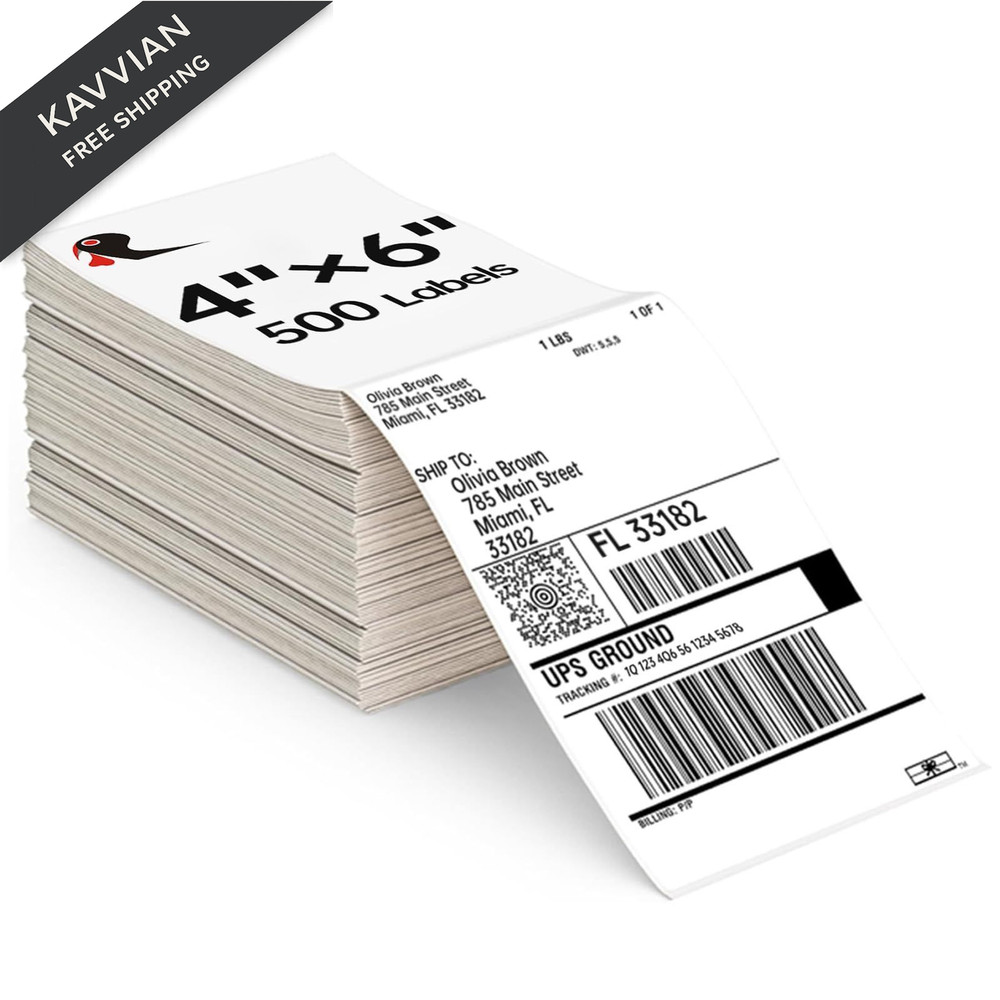 4×6 Thermal Labels 500/Stack, HUOJI Shipping 1 Stack | 500 Labels, White