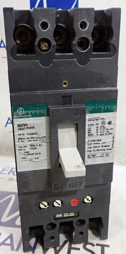 General Electric Circuit Breaker TFJ236200WL 3 Pole 200 Amp 600VAC – TESTED