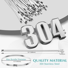 500 Pcs Metal Zip Ties 19.7 In Heavy Duty 304 Stainless Steel Cable Strap Silver