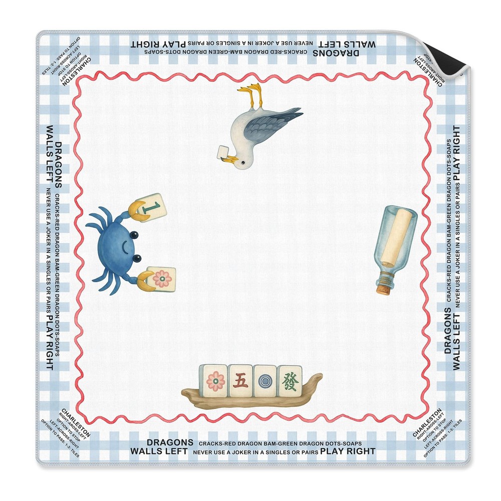 Coastal Beach Mahjong Mat 31.5 x 31.5 in, Blue and White Plaid Mahjong Mat fo…