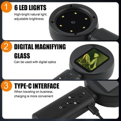 Digital Magnifier 2.4″ Screen 100X Magnifying Glass 1080P Camera Video LED Light