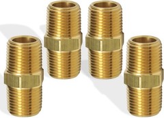 1/4 NPT Male to 1/4 NPT Male Brass Pipe Hex Nipple Straight Coupler Fitting 4PK