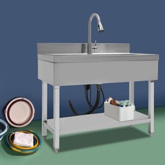 Used Commercial Sink Stainless Steel Sink Single Bowl Kitchen Sink w/ Faucet