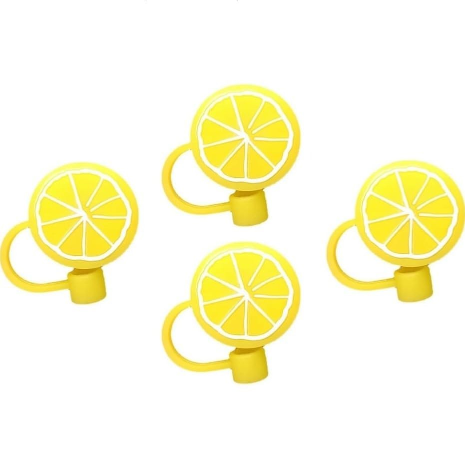 4Pcs Yellow lemon Straws Cover Cap Reusable Silicone 6-8 Millimeters,