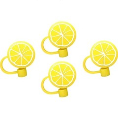 4Pcs Yellow lemon Straws Cover Cap Reusable Silicone 6-8 Millimeters,