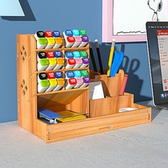 Wooden Pen Pencil Storage Holder Office Study Desk Organizer Box Tidy Shelf US