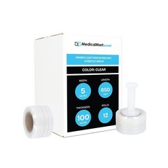 Cast Hand Stretch Wrap 12 Rolls 5″ x 650′ 100 Gauge Clear Bundling Shrink Film