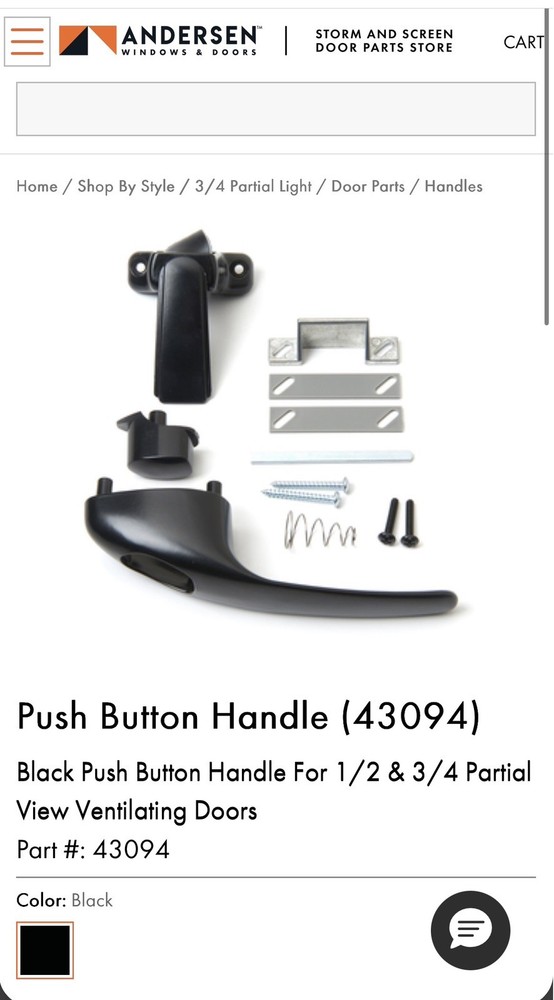 Andersen/EMCO Push Button Handle (Part- 43094) Black Push Button Handle
