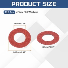 220Pcs M6 Fiber Flat Washers Plain Washer 6mm ID 12mm OD 0.5mm Thick