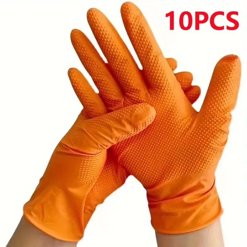 Heavy Duty Nitrile Gloves 8Mil – Textured Orange Mechanic Work Gloves