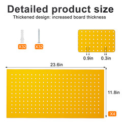 4 Pack Metal Pegboard Panels 24″ x 12″ Heavy Duty Steel Pegboard Wall Organizer