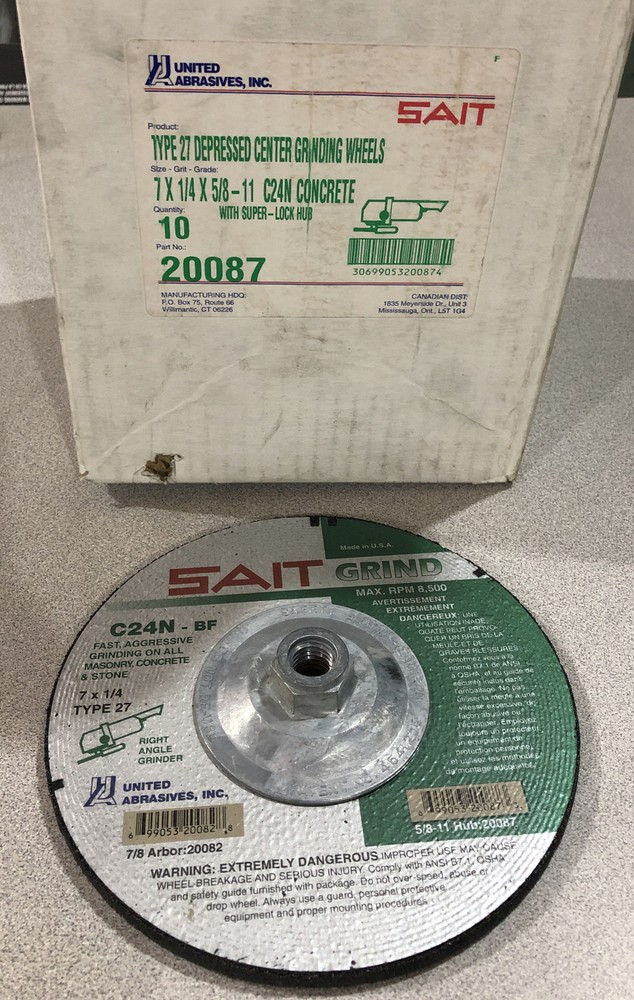 United Abrasives 20087 7×1/4×5/8-11 C24N Fast Grinding Concrete Type 27