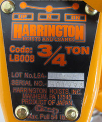 NEW HARRINGTON L5LB008-5 CHAIN HOIST 3/4 TON 5FT LIFT L5LB0085