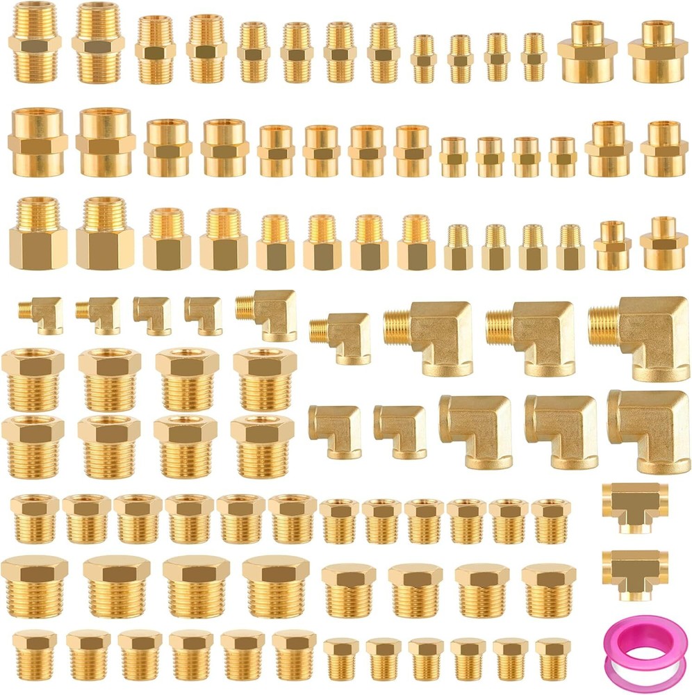 98PCS Brass Pipe Fittings Assortment Kit NPT Adapter,Reducer Bushing, Hex Nipple