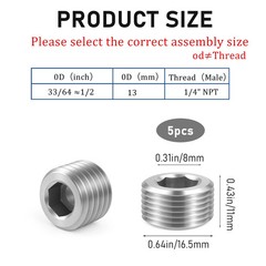 5 PCS 3/8″ NPT Male Pipe Plug Stainless Steel Pipe Plug Fitting Set Hex Count…