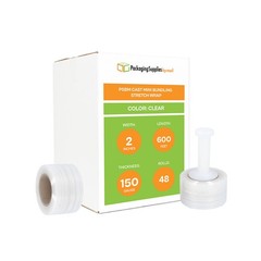 Cast Hand Stretch Wrap Clear 2″ x 600′ 150 Gauge Bundling Shrink Film 48 Rolls