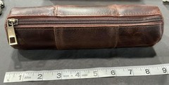 Leather Pencil Case Pouch Full Grain Zippered Stationery Bag for Work Office Art