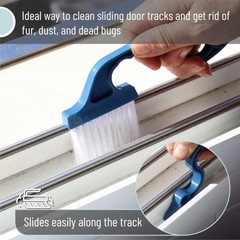 Window Track Cleaning Brush with Ergonomic Handle nd Built-in Scraper, 2 Pack