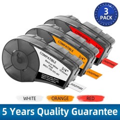 3PK M21-750-595 Label Tape Cartridge For Brady BMP21 White Red Vinyl 3/4″ x 21′