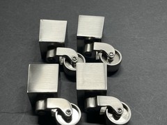 New Set (4) Nickel/Brushed Metal Square Cup Swivel Furniture Casters