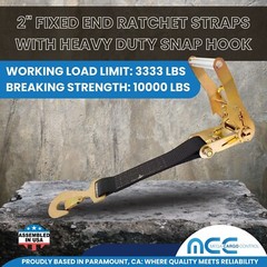 USA Heavy Duty 2″ Fixed Short End Strap w/ Flat Snap Hook for Auto Hauler Towing