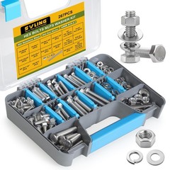 267PCS Hex Bolts and Nuts Assortment Kit,1/4-20, 5/16-18, 3/8-16 Bolt Nut and…