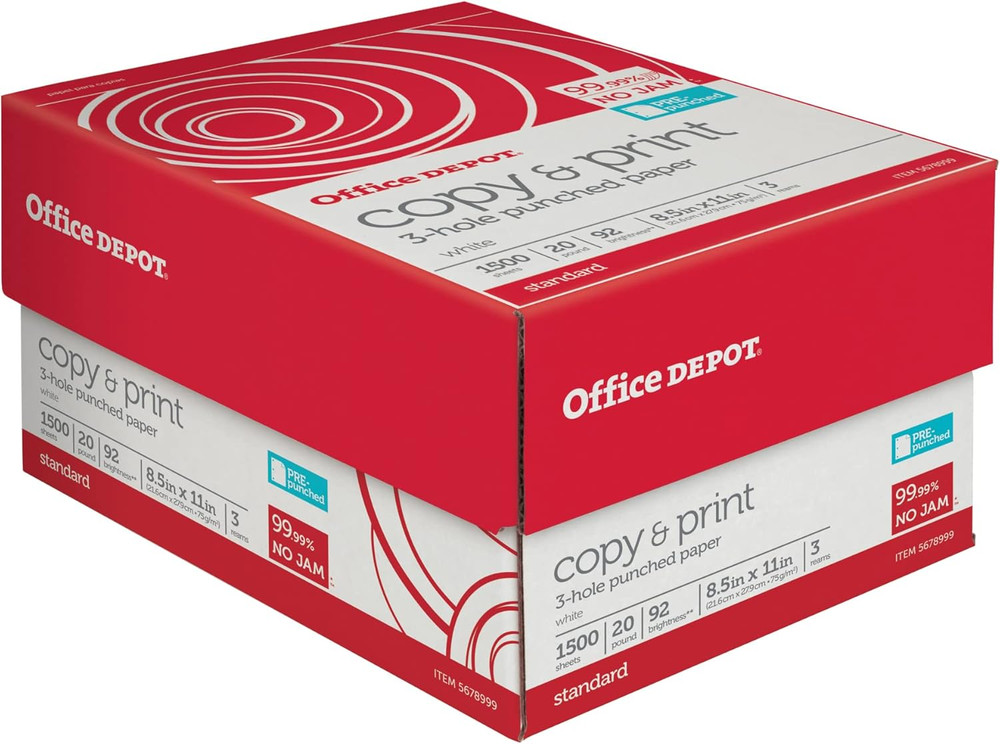 ® 3-Hole Punched Multi-Use Printer & Copy Paper, 3 Reams, White, Letter (8.5″ X