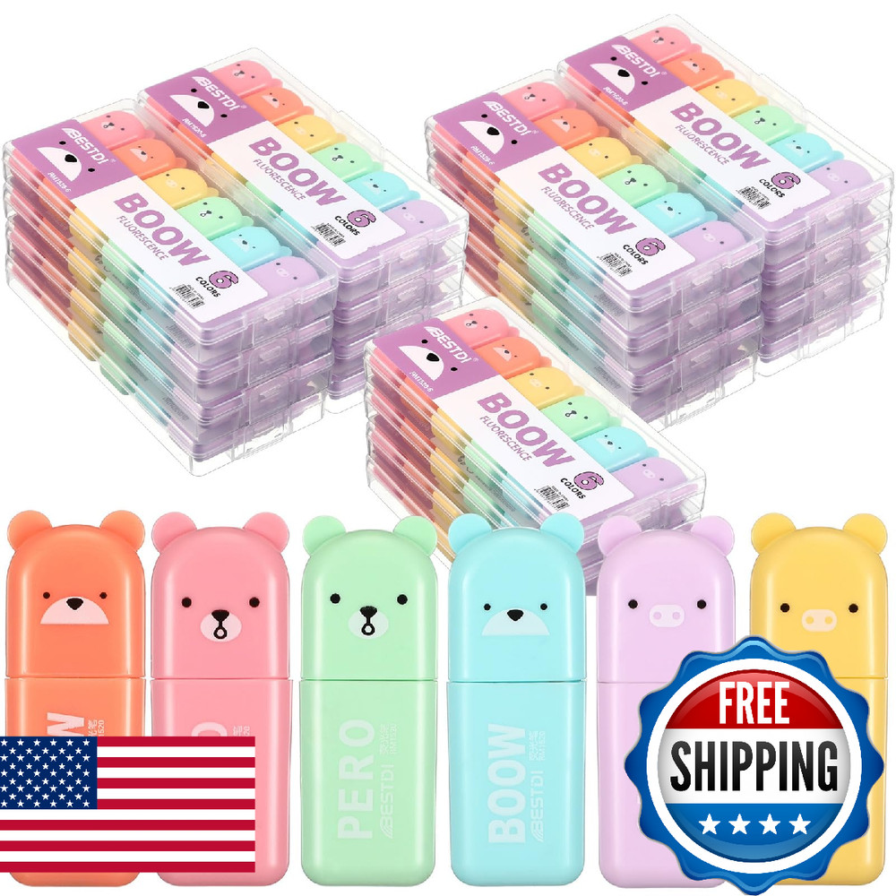 Fuutreo Cute Mini Bear Highlighter Pens Kawaii Highlighter Set End Of Year Gift