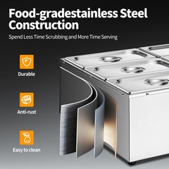 6-Pan 48Qt Commercial Food Warmer 1500W Steam Table Buffet Bain Marie Warmer