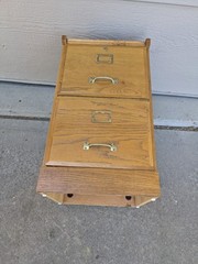 Vintage Industrial Mission Style Oak Wood Filing File Cabinet 2 Drawer Brass T52