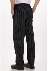 Chef Works Men’s Designer Baggy Chef Pants, Black W/ Wht Pinstripe, XL