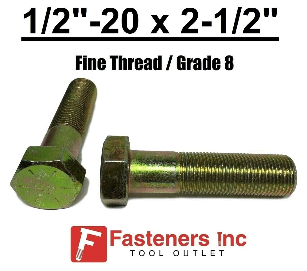 1/2-20 x 2-1/2″ (PT) Hex Bolt Yellow Zinc Plated Grade 8 Cap Screw Fine Thread