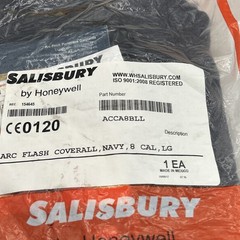 Honeywell Salisbury Arc Flash Coveralls ACCA8BLL 8 Cal, Navy Blue, Size. Lg new