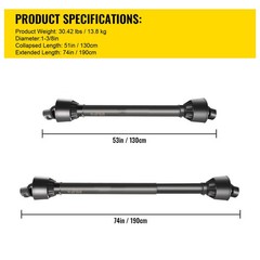 Uimoso PTO Driveshaft 1-3/8″ 6 Spline/Round T4 Black 51-74″ for Tractor