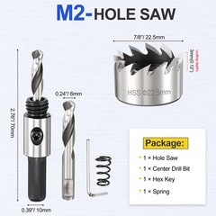 7/8″(22.5mm) Hole Saw Kit – Good for Medium-Hard Metal PVC Boards – Silver