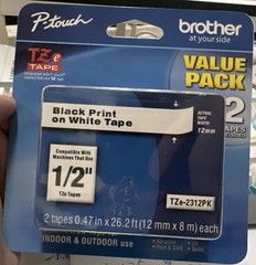 Brother Genuine P-Touch, TZe-231, 2 Pack Tape TZE2312PK Black Print White Tape