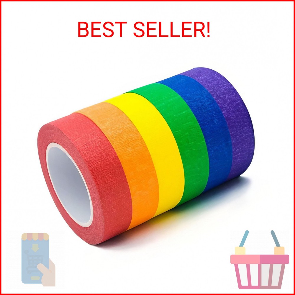 6 Rolls Colored Masking Tape，colored painters tape，0.6″ x14.3Yard Drafting Tape,