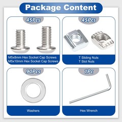 271Pcs M5 T-Nuts Screws Kit, Hammer Head T Slot Nut for 8020 2040 2020 V Slot…