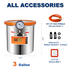 BACOENG 3 Gallon Tempered Glass Lid Vacuum Chamber, Stainless Steel Degassing