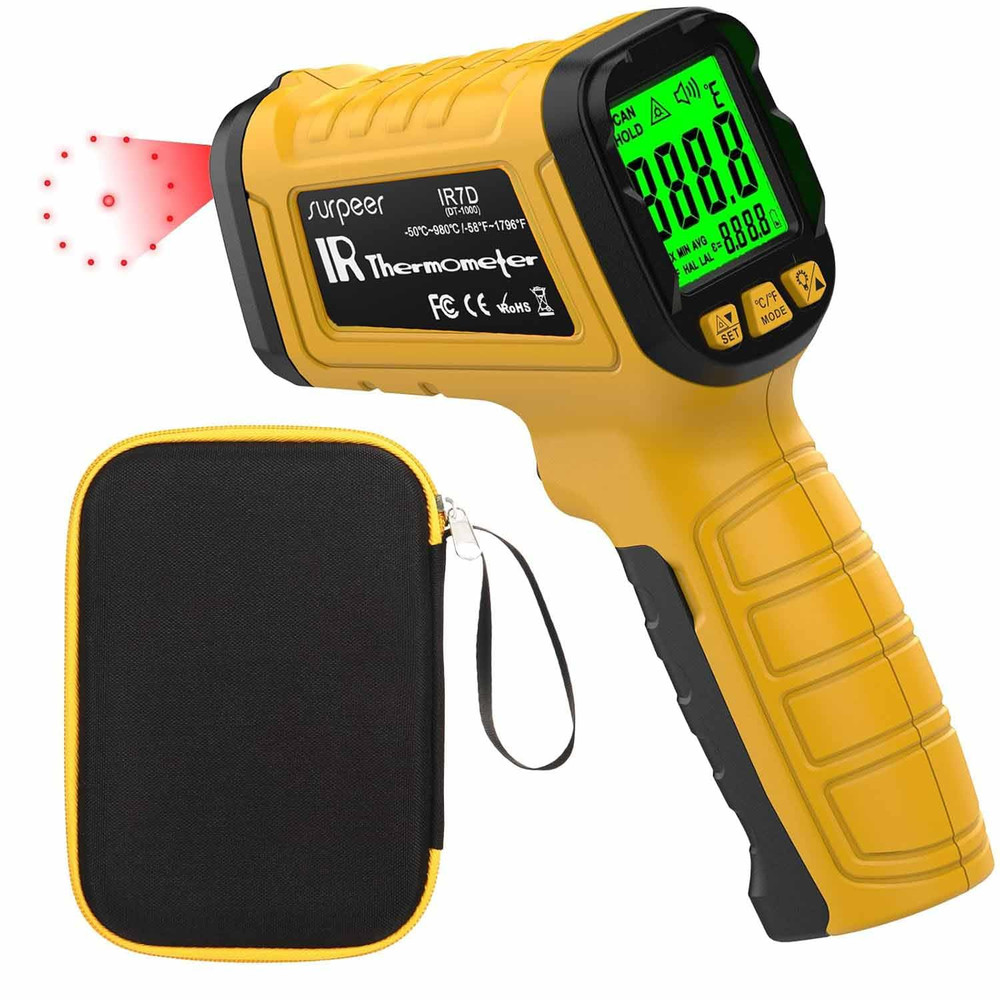 Infrared Thermometer Pyrometer Temperature Gun -58°F to 1796°F, 50:1 Distance