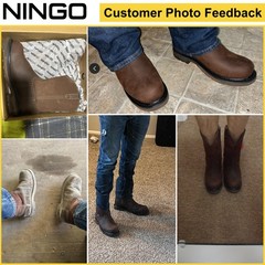 NINGO Men Steel Toe Work Boots Waterproof Cowboy Boots Leather Wellington Boots