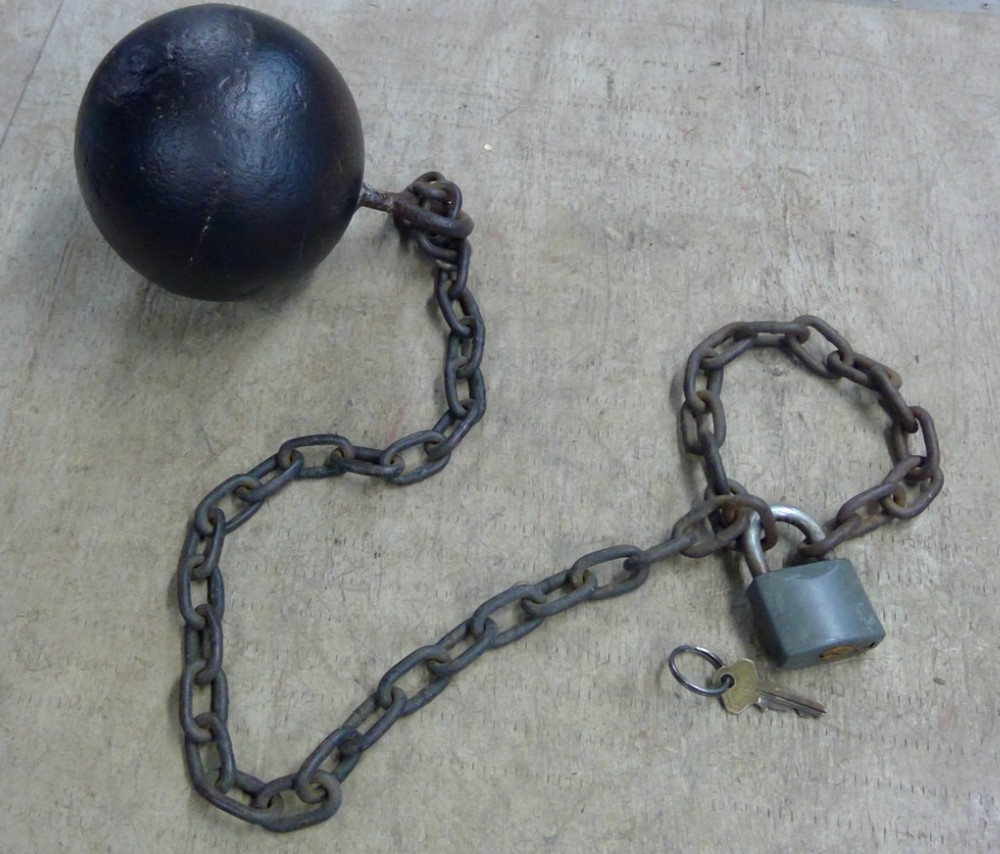 Cast iron ball chain and shackle lock & key 20 pounds stage prop, bachelor party