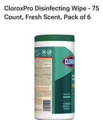 6 Pack CloroxPro Commercial Disinfecting Wipes 75 Count Per Bottle Fresh Scent