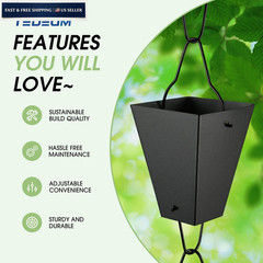 TE DEUM Square Link Rain Chain, 8.5 Feet Length, 3.7inch Big Black-Square