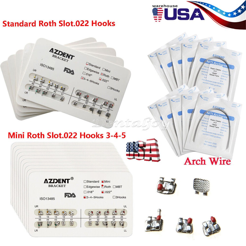 AZDENT Dental Orthodontic Brackets Braces /Supper Elastic Niti Arch Wires Round