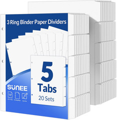 Binder Dividers with Tabs for 3 Ring Binder 8.5 X 11 Paper White Binder Dividers
