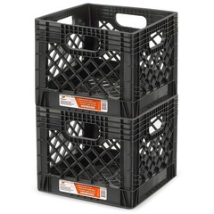 Juggernaut Storage 2-Pack Stackable Heavy Duty Milk Crates with Handles, 16 Q…